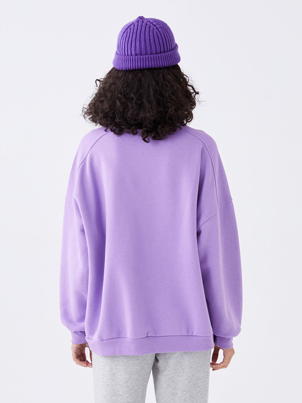 LCW Vision Mor Bisiklet Yaka Oversize Kadın Kalın Sweatshirt - 4