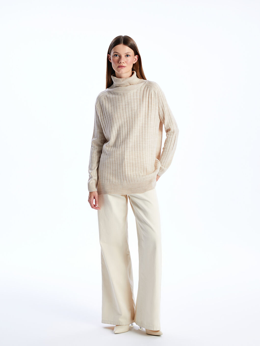 تونيك تريكو واسع كم طويل ياقة هاي نيك للسيدات-2