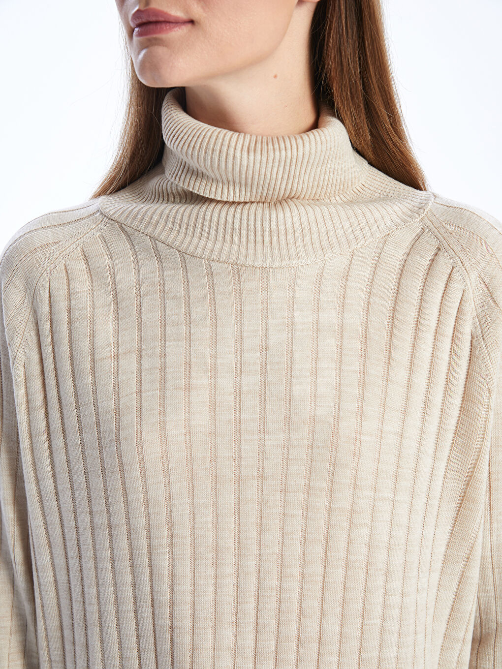 تونيك تريكو واسع كم طويل ياقة هاي نيك للسيدات-3