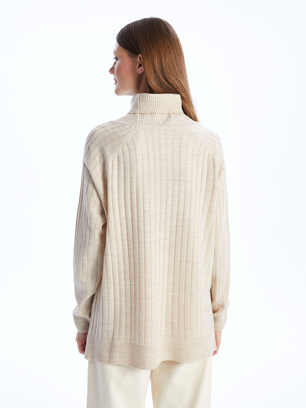 تونيك تريكو واسع كم طويل ياقة هاي نيك للسيدات-4