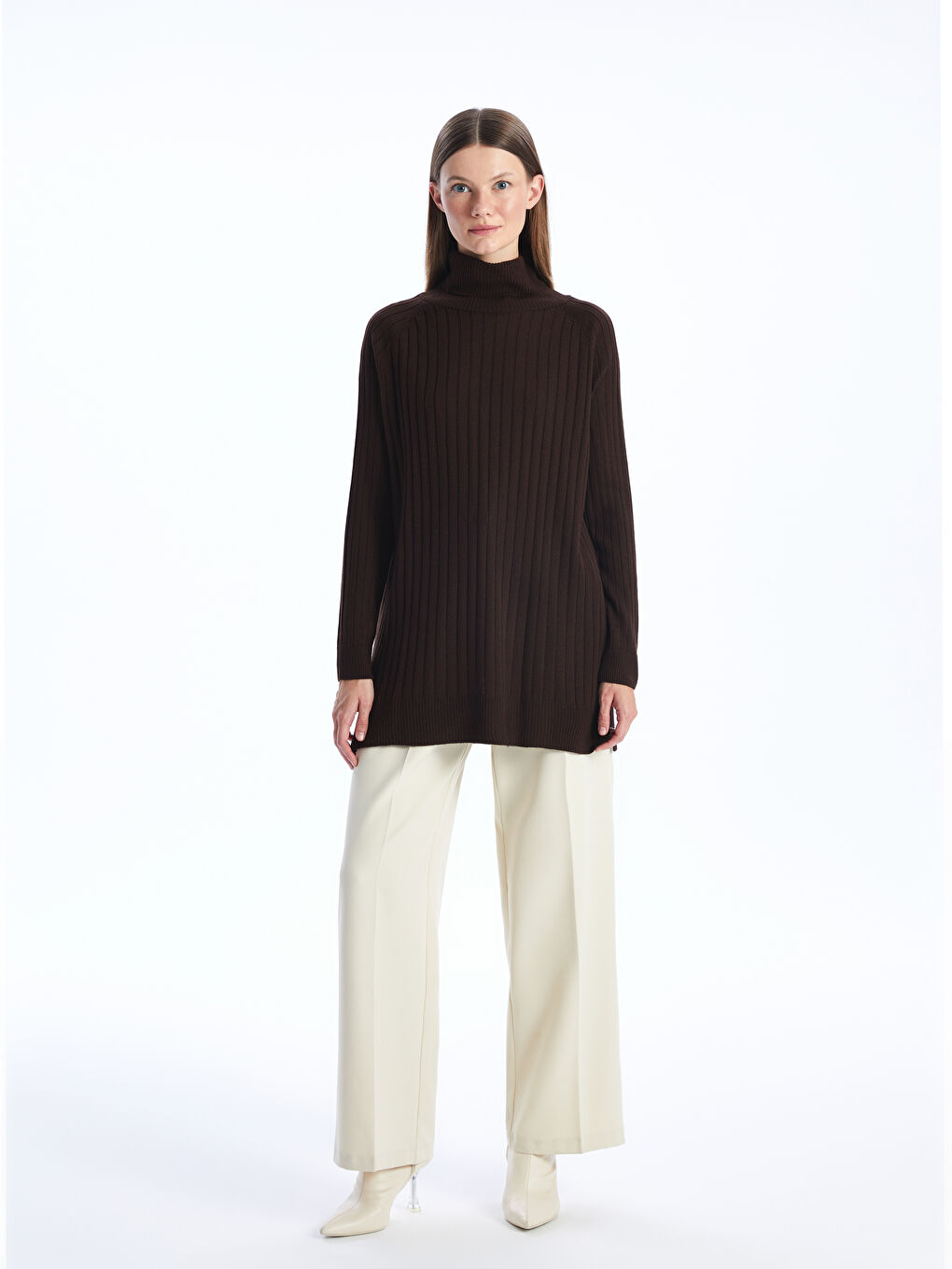 Turtleneck Straight Long Sleeve Oversize Women's Knitwear Tunic-1