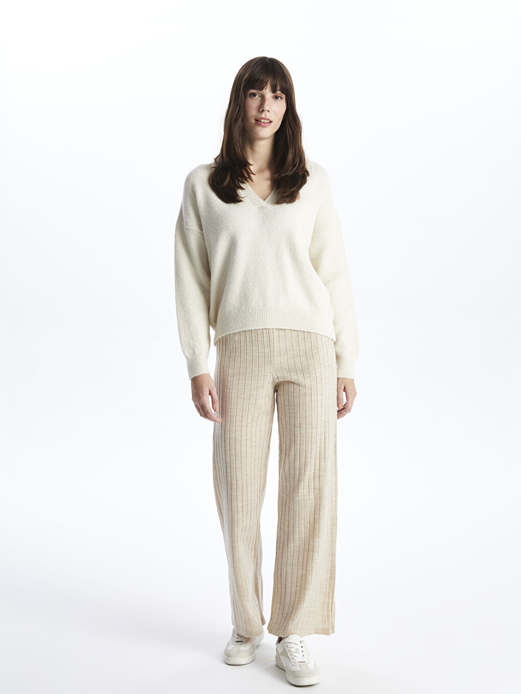 Women's Elasticated Waist Plain Knitwear Trousers -W3GE99Z8-L8Q