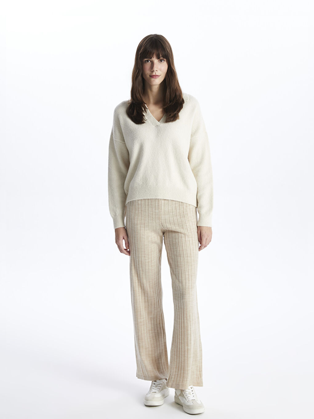 Women's Elasticated Waist Plain Knitwear Trousers -W3GE99Z8-L8Q