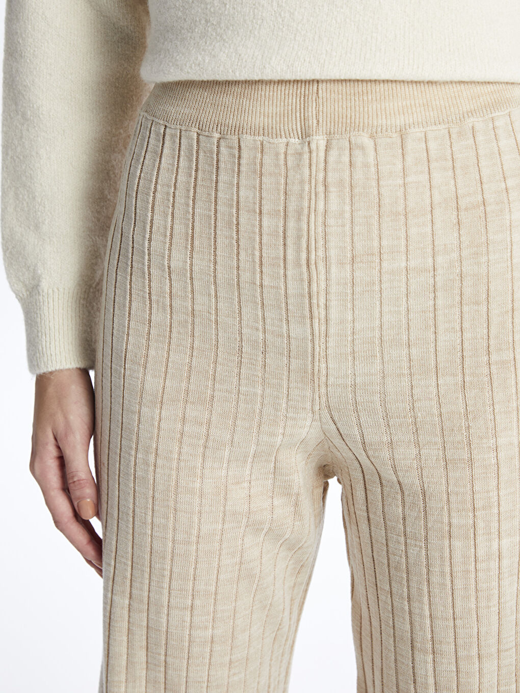 Women's Elasticated Waist Plain Knitwear Trousers -W3GE99Z8-L8Q