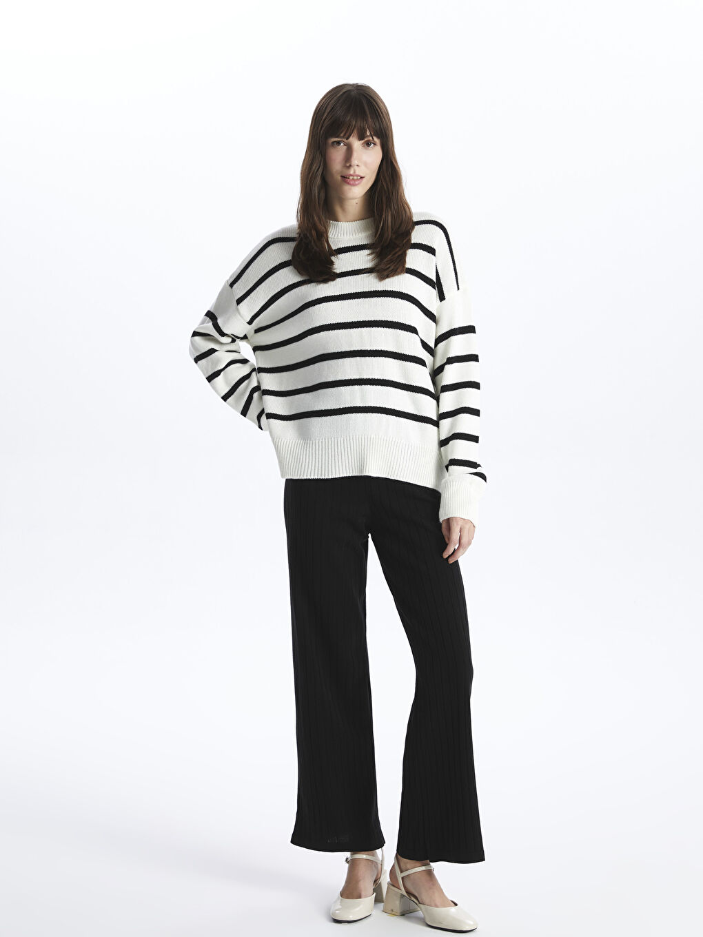 Women's Elasticated Waist Plain Knitwear Trousers -W3GE99Z8-RQL