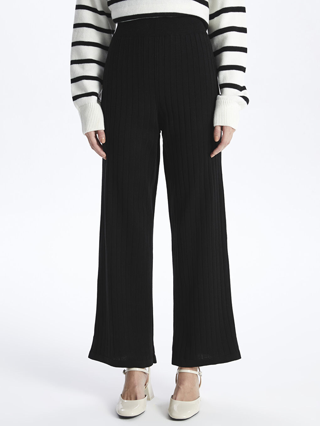 Women's Elasticated Waist Plain Knitwear Trousers -W3GE99Z8-RQL