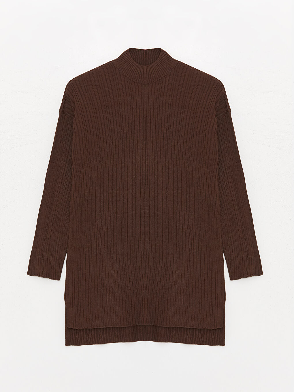 Kahverengi Yarım Balıkçı Yaka Düz Uzun Kollu Kadın Triko Tunik-5