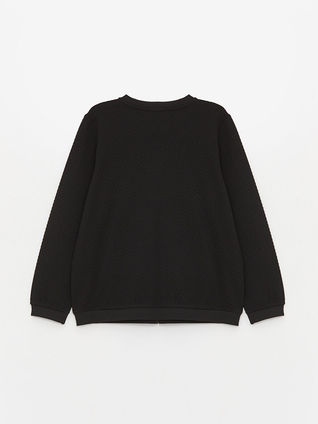 Siyah Bisiklet Yaka Kendinden Desenli Uzun Kollu Kadın Fermuarlı Sweatshirt-6