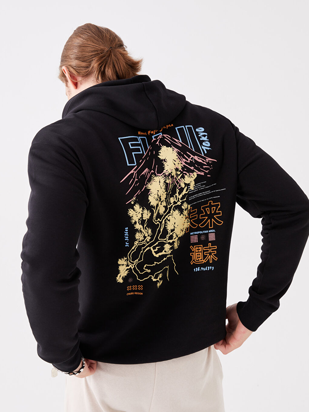 XSIDE Yeni Siyah Uzun Kollu Baskılı Erkek Hoodie