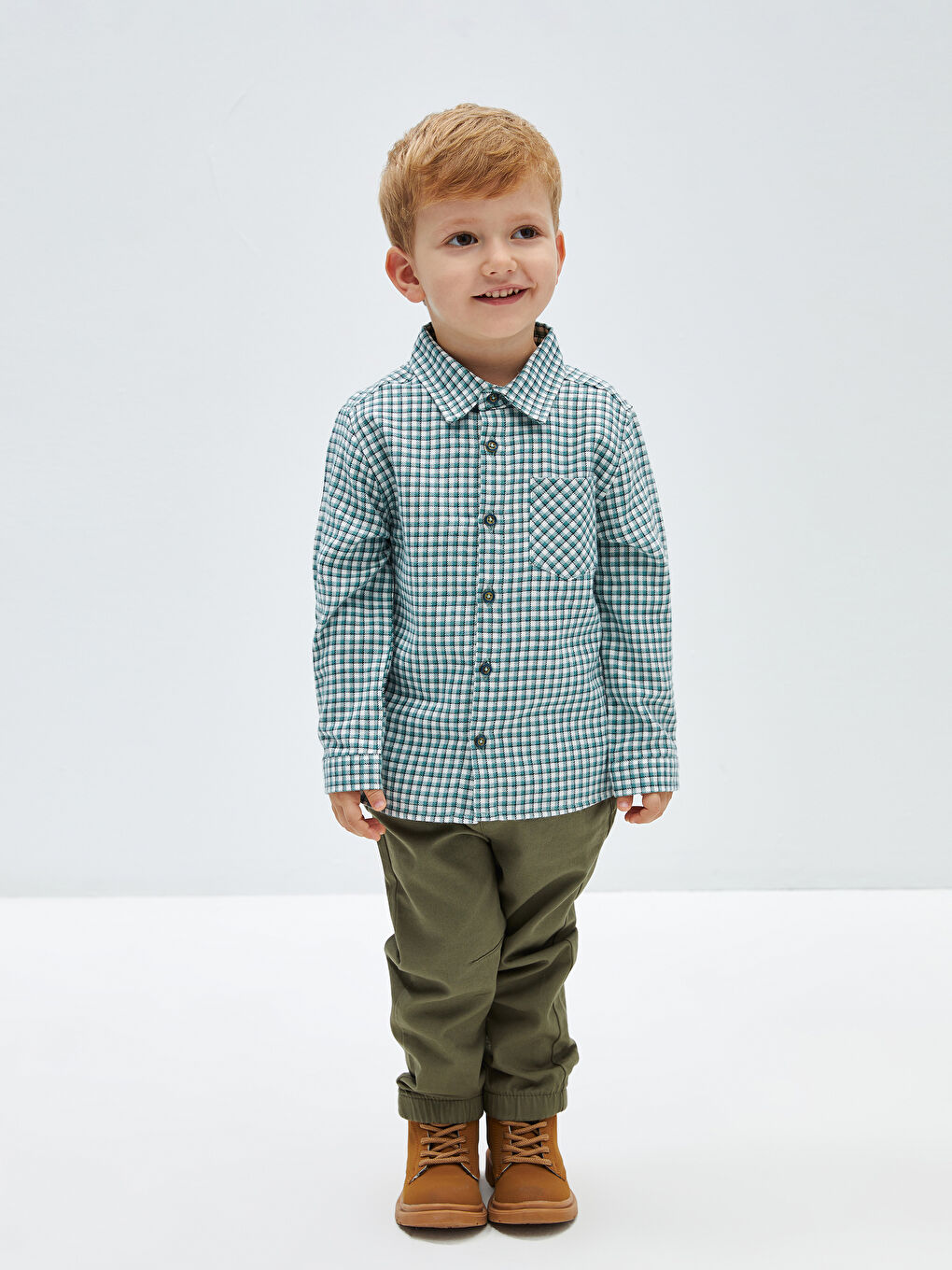 Yeşil Ekose Desenli Uzun Kollu Erkek Bebek Gömlek-1