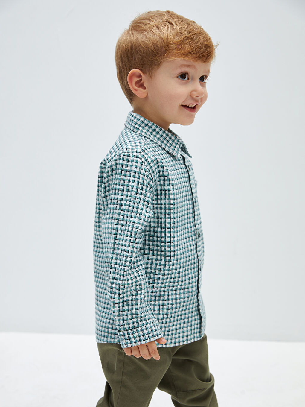 Yeşil Ekose Desenli Uzun Kollu Erkek Bebek Gömlek-2