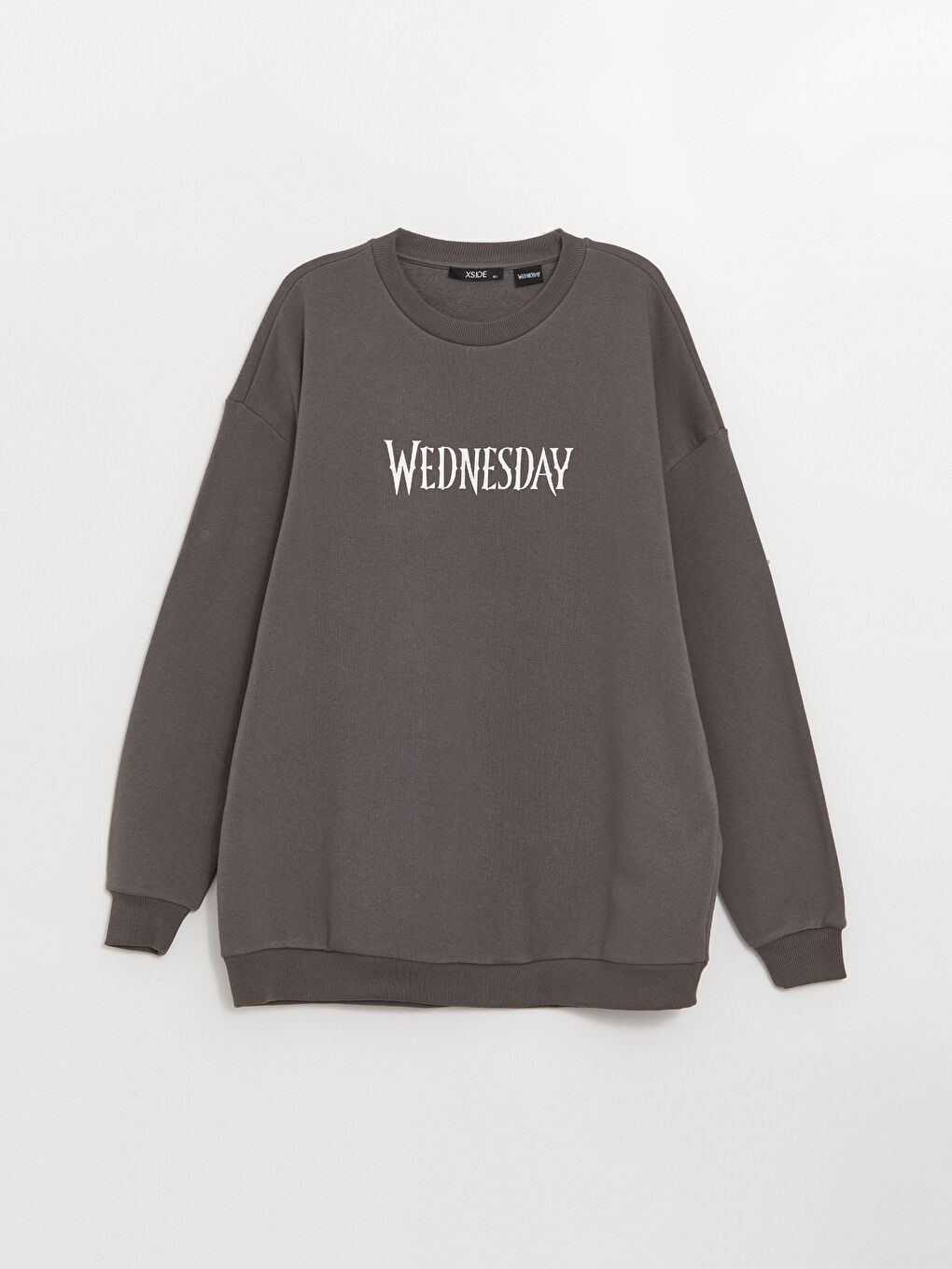 XSIDE Antrasit Bisiklet Yaka Wednesday Baskılı Oversize Kadın Kalın Sweatshirt - 5