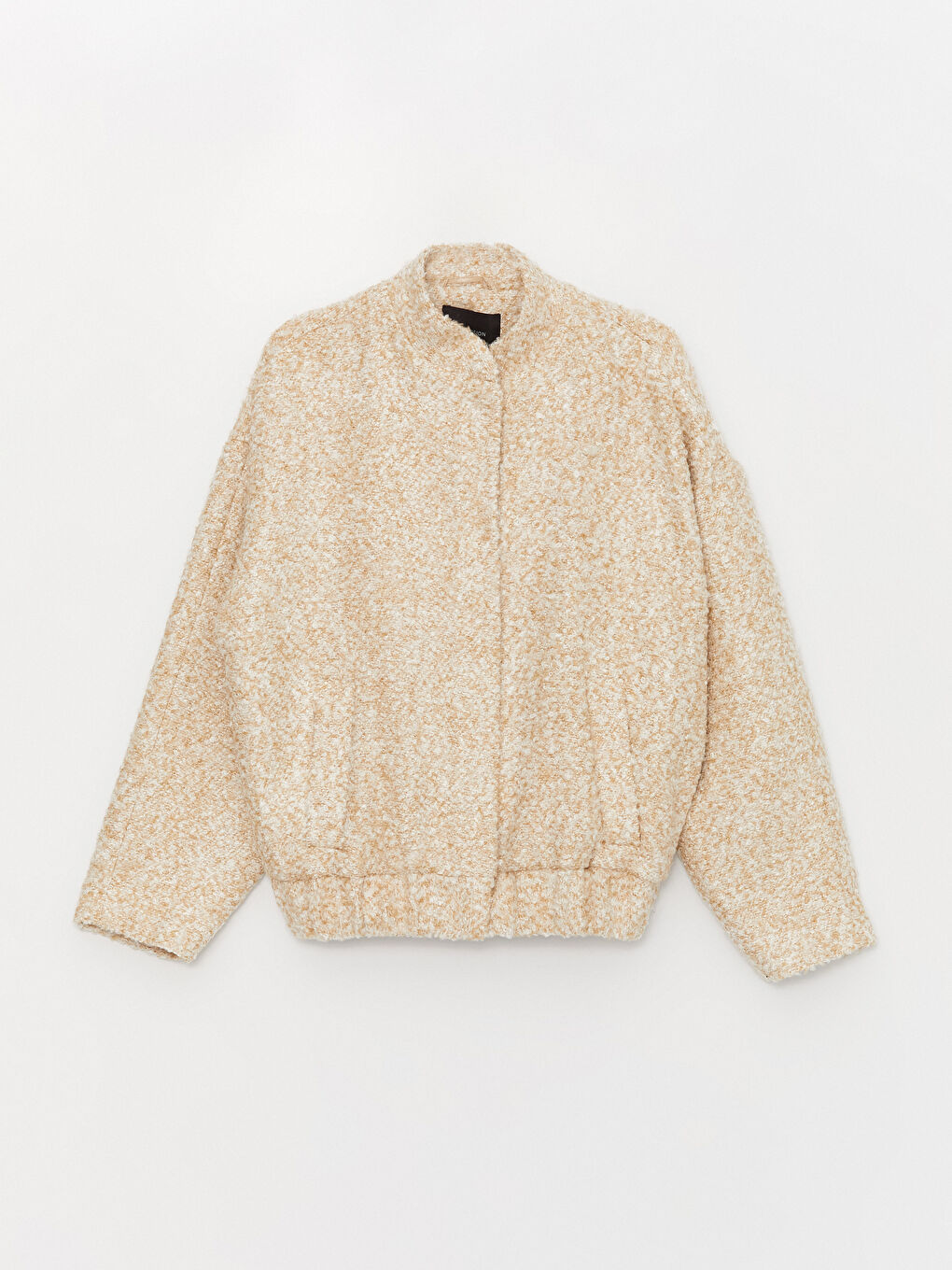 Bej Dik Yaka Düz Uzun Kollu Kadın Tüvit Ceket-6