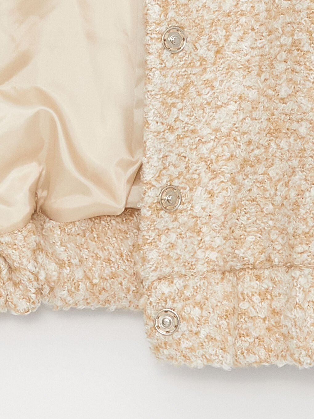 Bej Dik Yaka Düz Uzun Kollu Kadın Tüvit Ceket-7