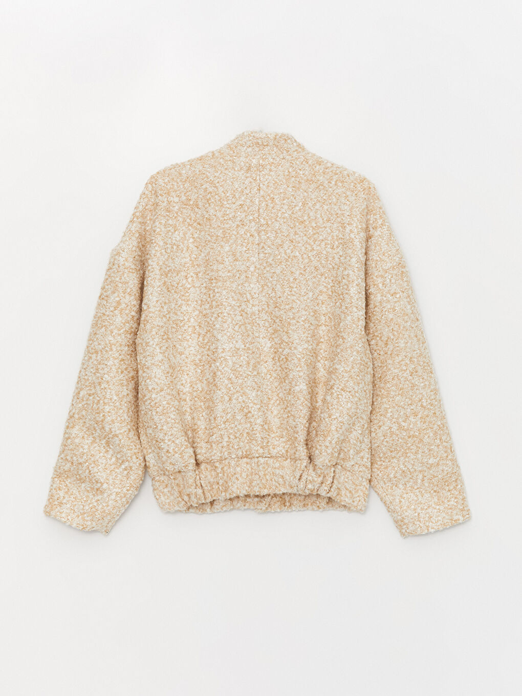 Bej Dik Yaka Düz Uzun Kollu Kadın Tüvit Ceket-8