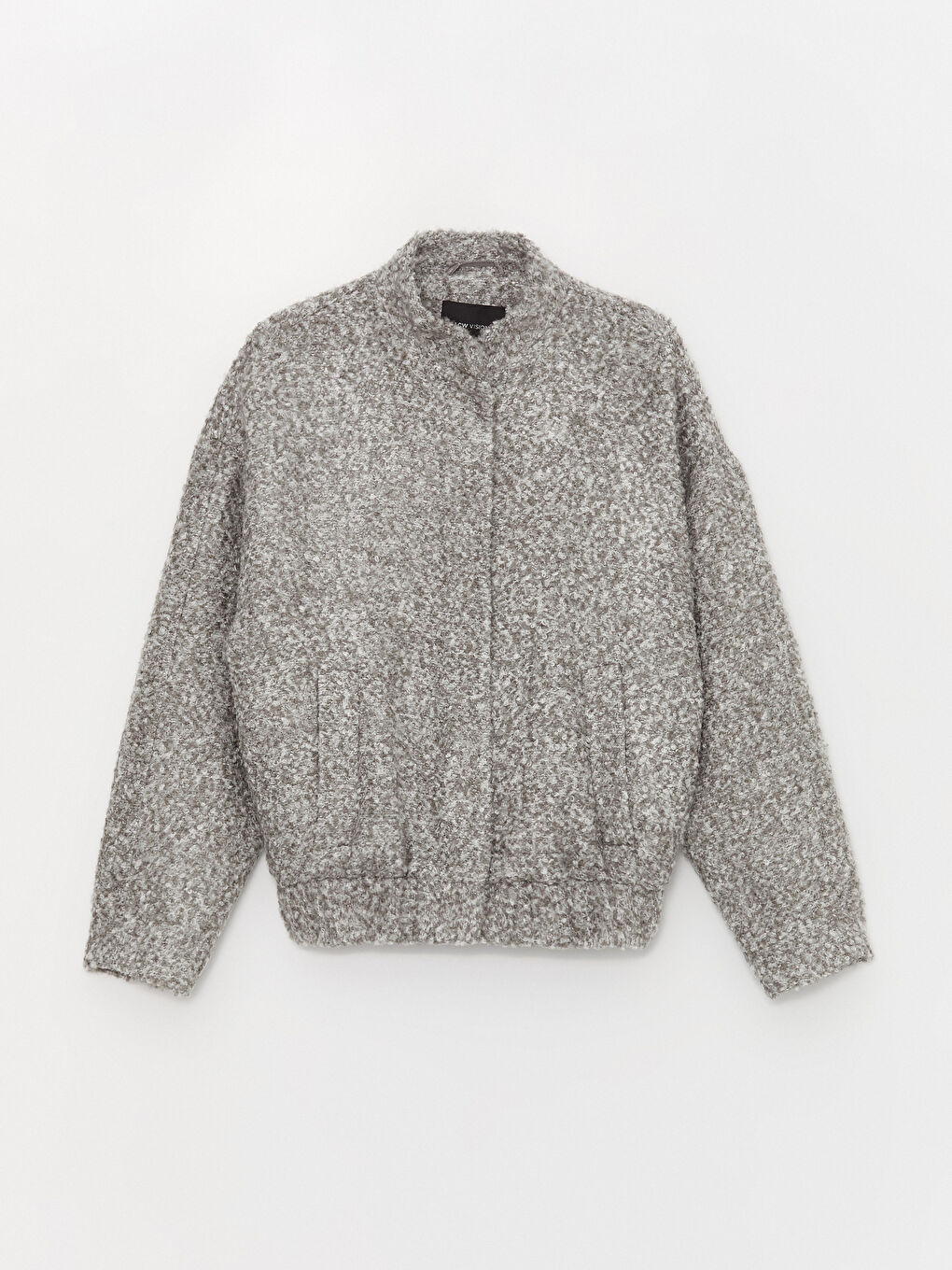 Gri Dik Yaka Düz Uzun Kollu Kadın Tüvit Ceket-8