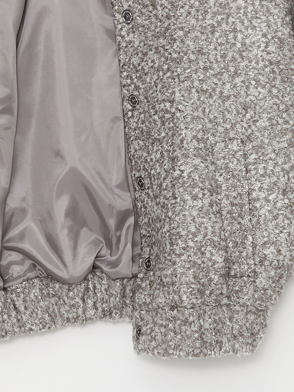 Gri Dik Yaka Düz Uzun Kollu Kadın Tüvit Ceket-9