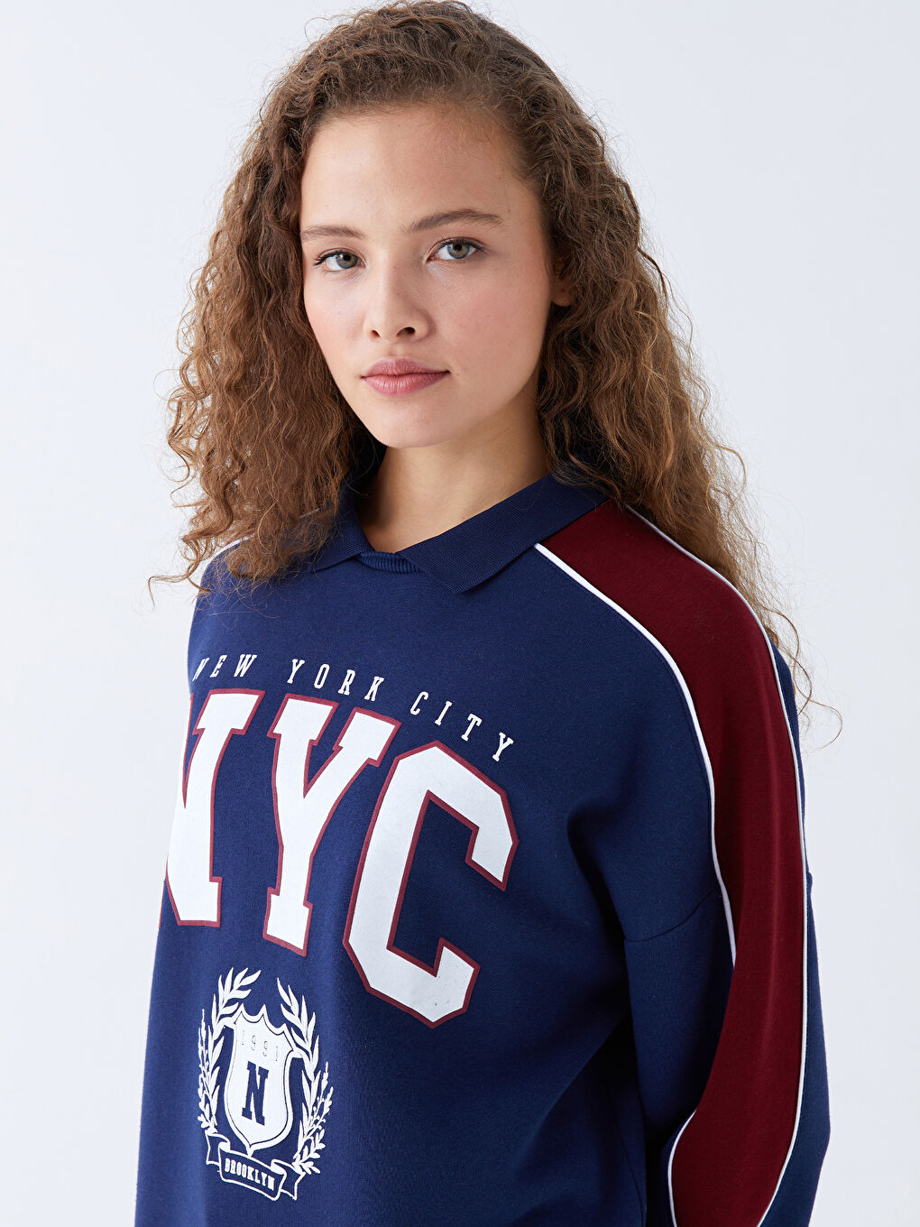 Shirt Collar Printed Oversize Women's Thick Sweatshirt-1