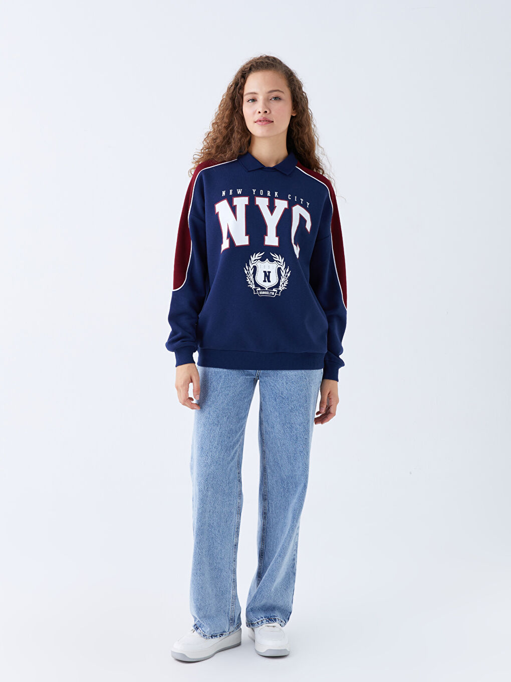 Shirt Collar Printed Oversize Women's Thick Sweatshirt-2
