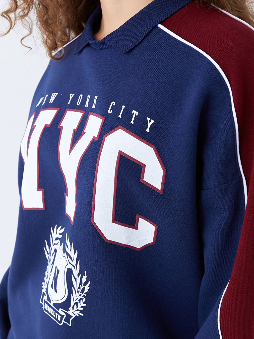 Shirt Collar Printed Oversize Women's Thick Sweatshirt-3