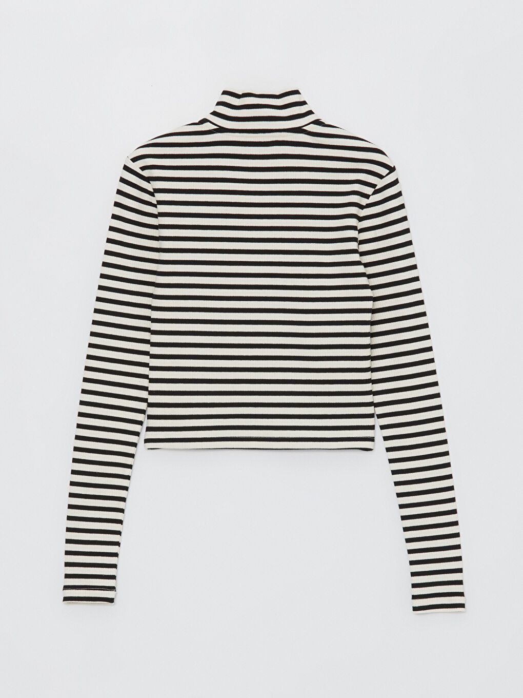 Ekru Dik Yaka Çizgili Uzun Kollu Kadın Crop-6