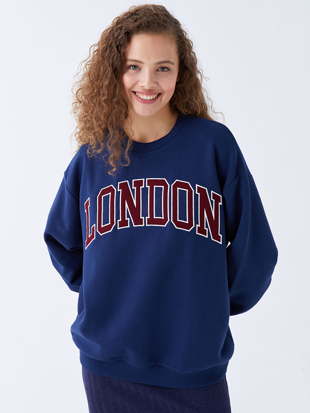Crew Neck Printed Oversize Women's Thick Sweatshirt