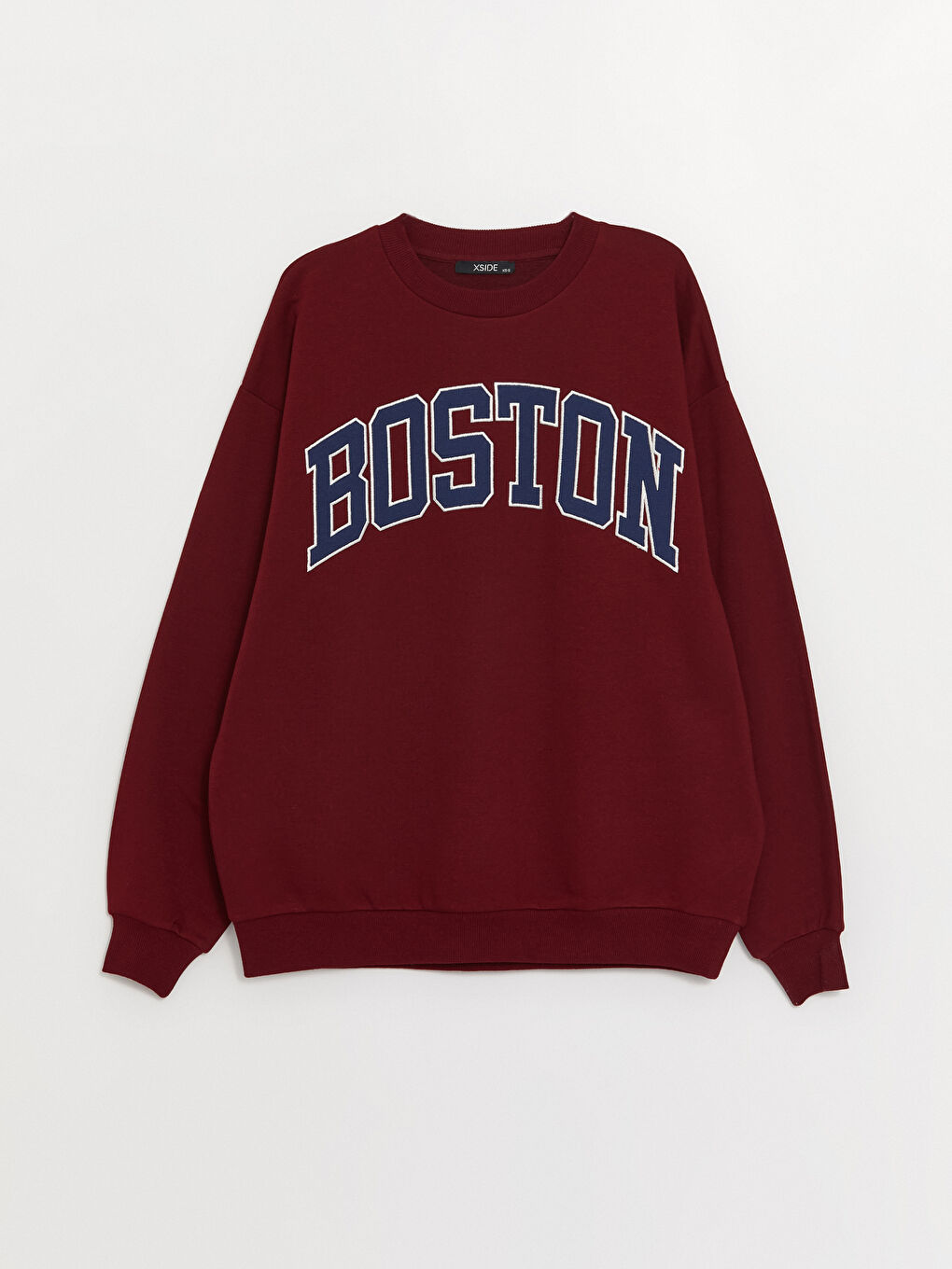 XSIDE Bordo Bisiklet Yaka Baskılı Oversize Kadın Kalın Sweatshirt - 5