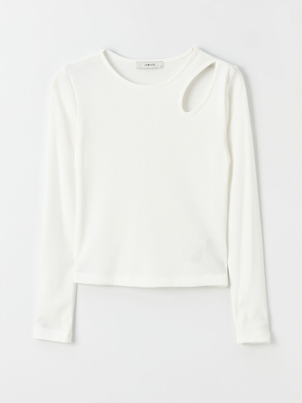 Ekru Bisiklet Yaka Düz Uzun Kollu Kadın Bluz-5