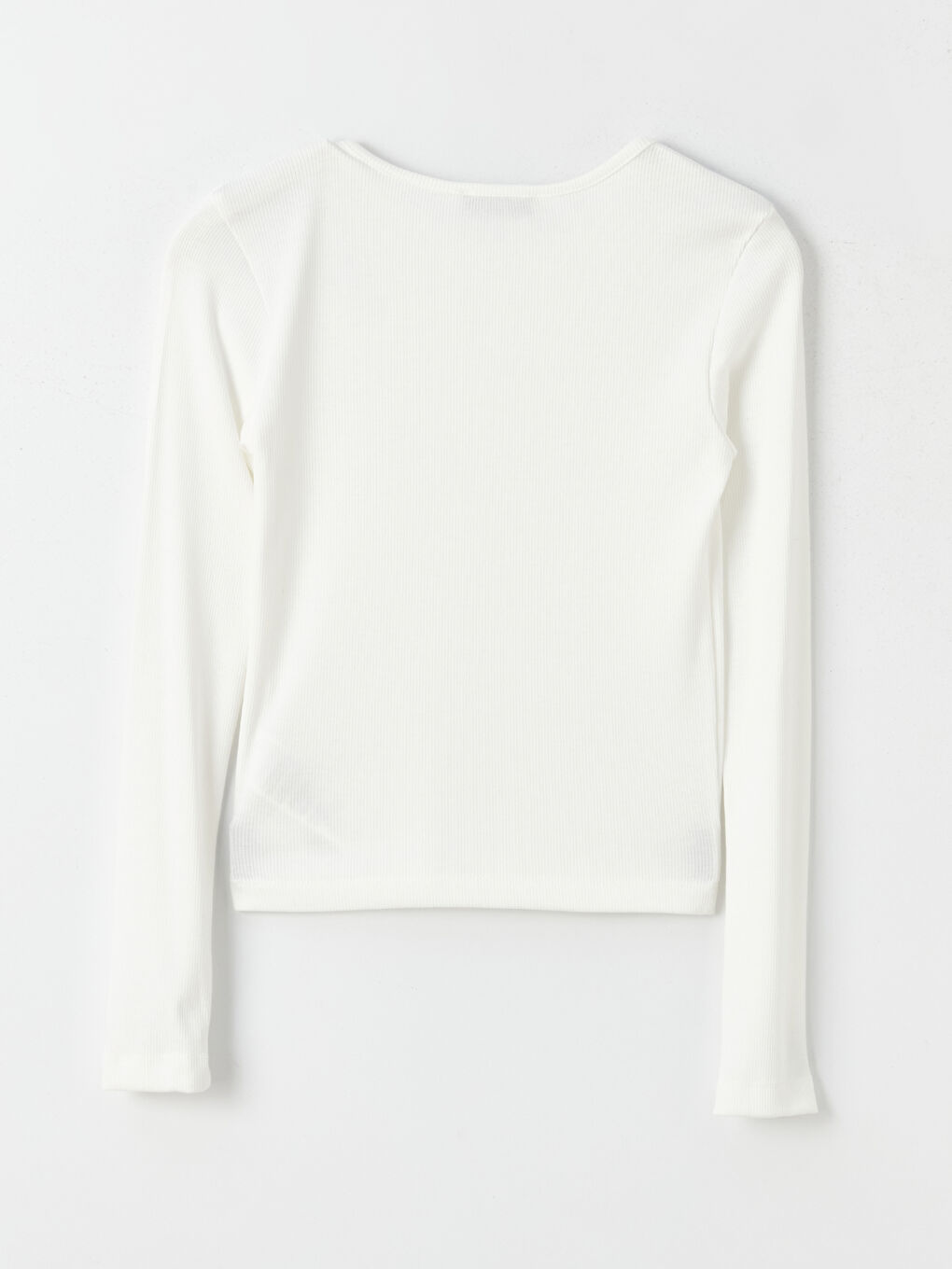 Ekru Bisiklet Yaka Düz Uzun Kollu Kadın Bluz-6