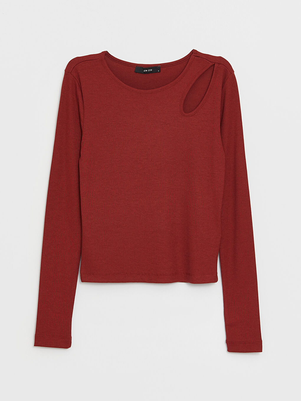 Bordo Bisiklet Yaka Düz Uzun Kollu Kadın Bluz-5