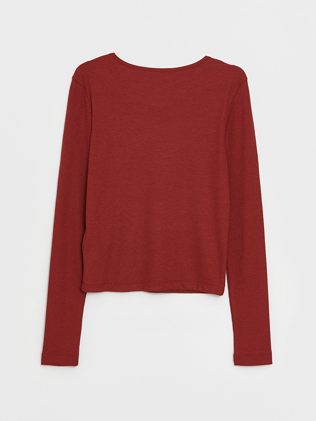 Bordo Bisiklet Yaka Düz Uzun Kollu Kadın Bluz-6