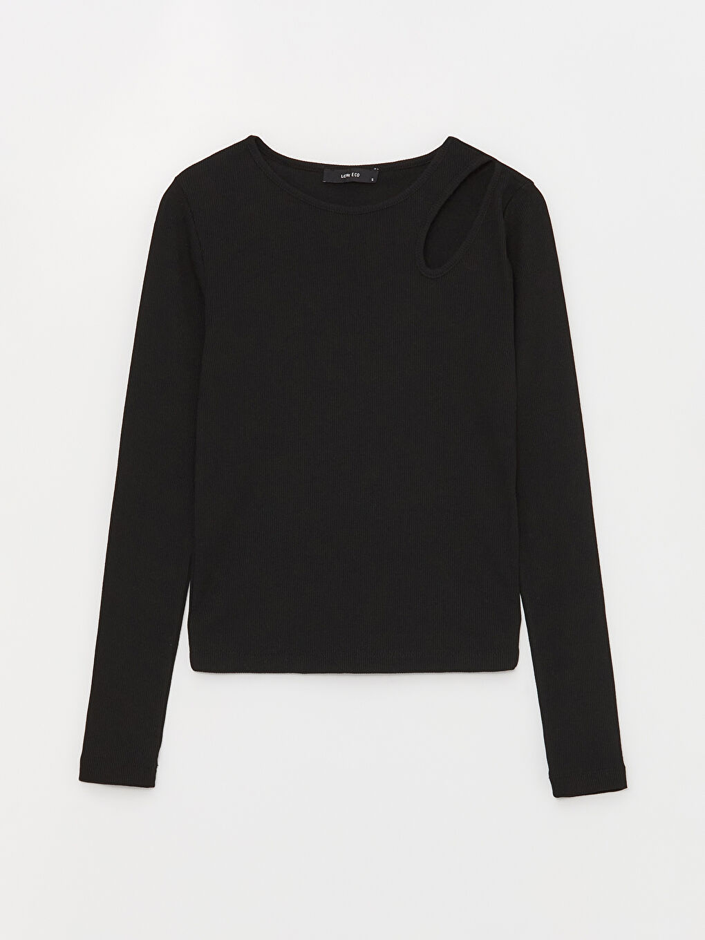 Siyah Bisiklet Yaka Düz Uzun Kollu Kadın Bluz-5