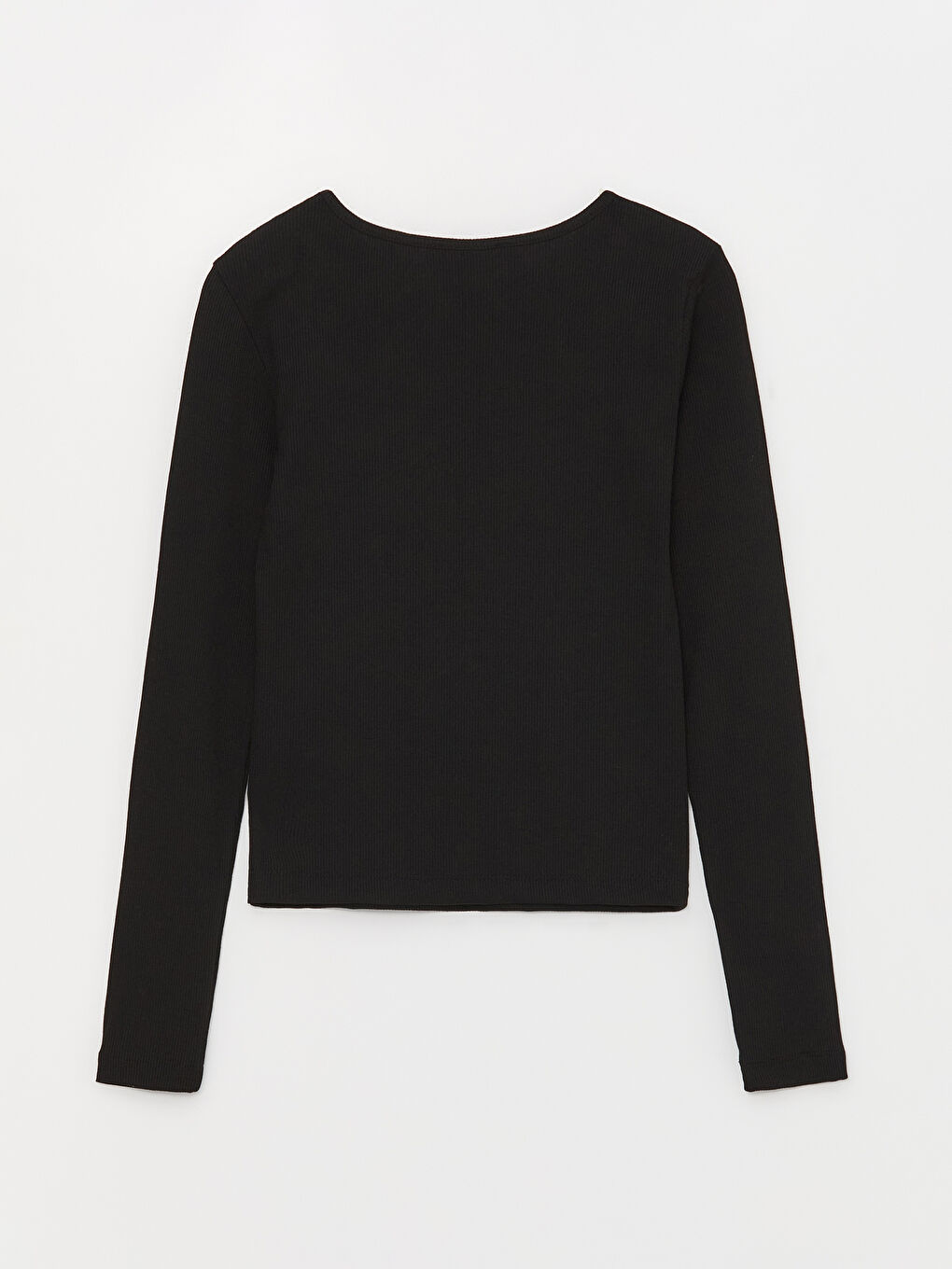 Siyah Bisiklet Yaka Düz Uzun Kollu Kadın Bluz-6