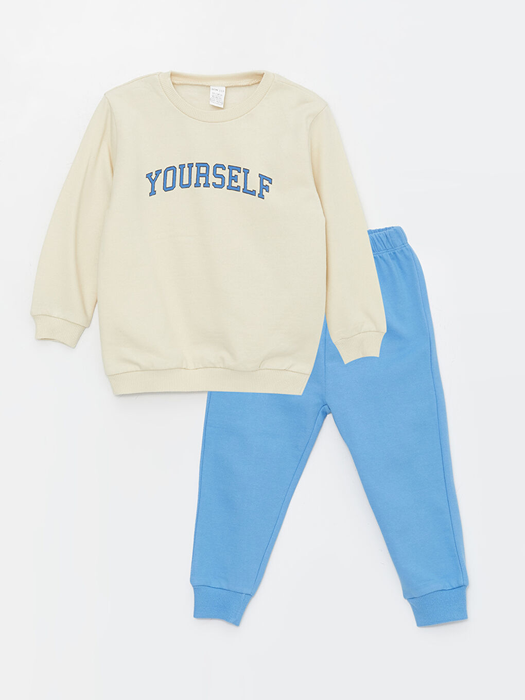 Bej Bisiklet Yaka Baskılı Erkek Bebek Sweatshirt ve Eşofman Alt 2'li