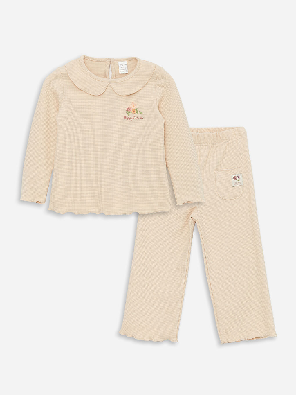 Bej Bebe Yaka Uzun Kollu Kız Bebek Sweatshirt ve Pantolon 2'li Takım
