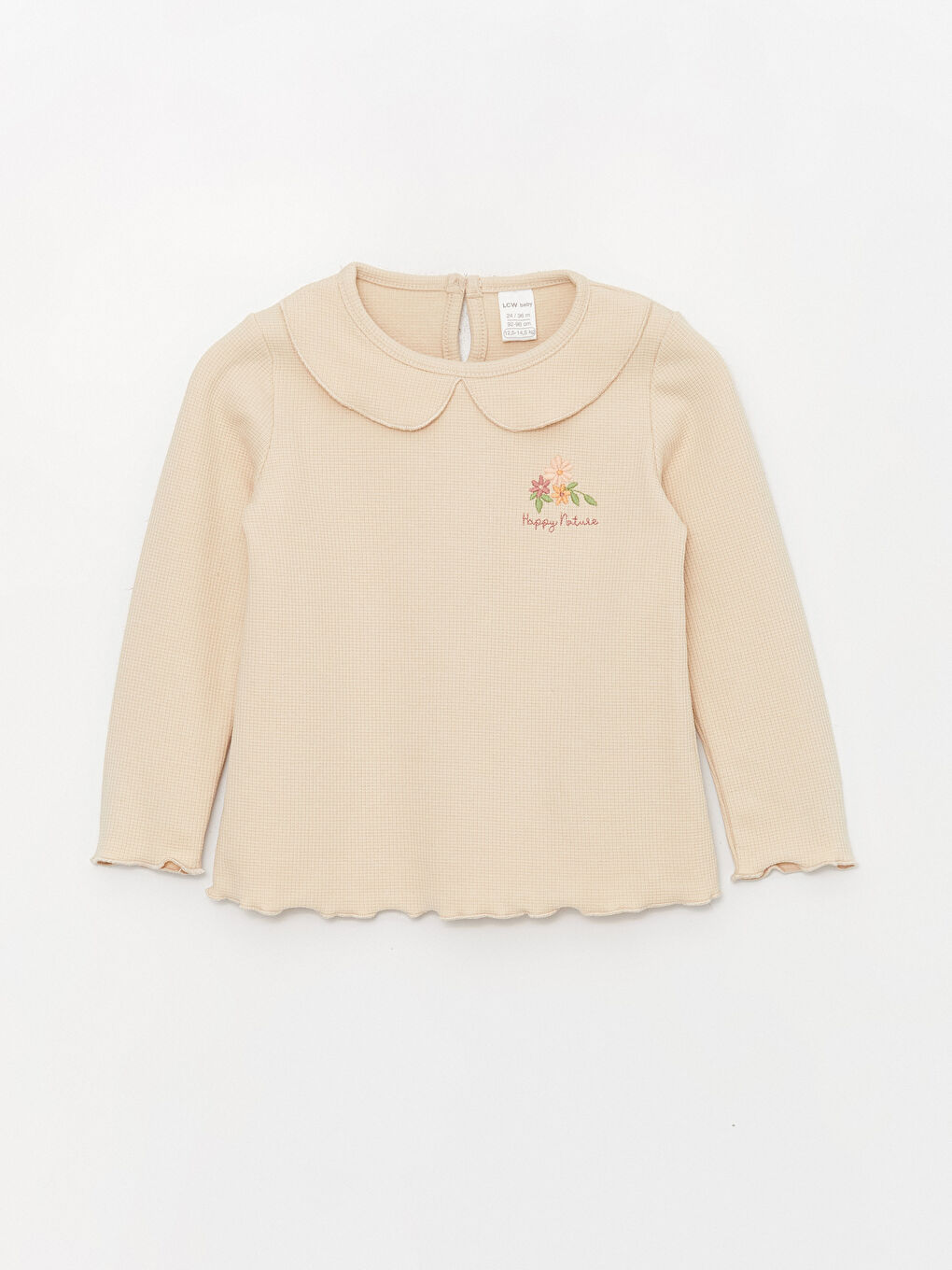 Bej Bebe Yaka Uzun Kollu Kız Bebek Sweatshirt ve Pantolon 2'li Takım-1
