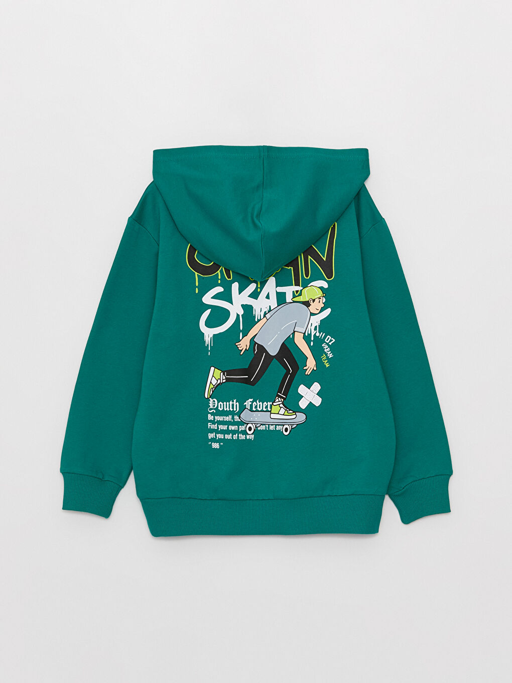 LCW Kids Zümrüt Yeşili Baskılı Uzun Kollu Erkek Çocuk Hoodie - 2