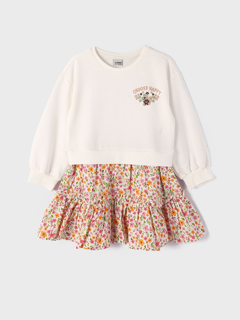 فستان للبنات مطبوع بياقة دائرية