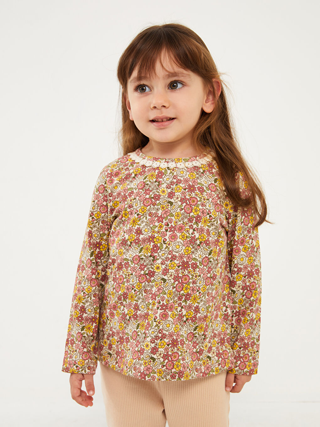 მრგვალი საყელო გრძელმკლავიანი ნაბეჭდი ბავშვის გოგონებისთვის მაისური-1