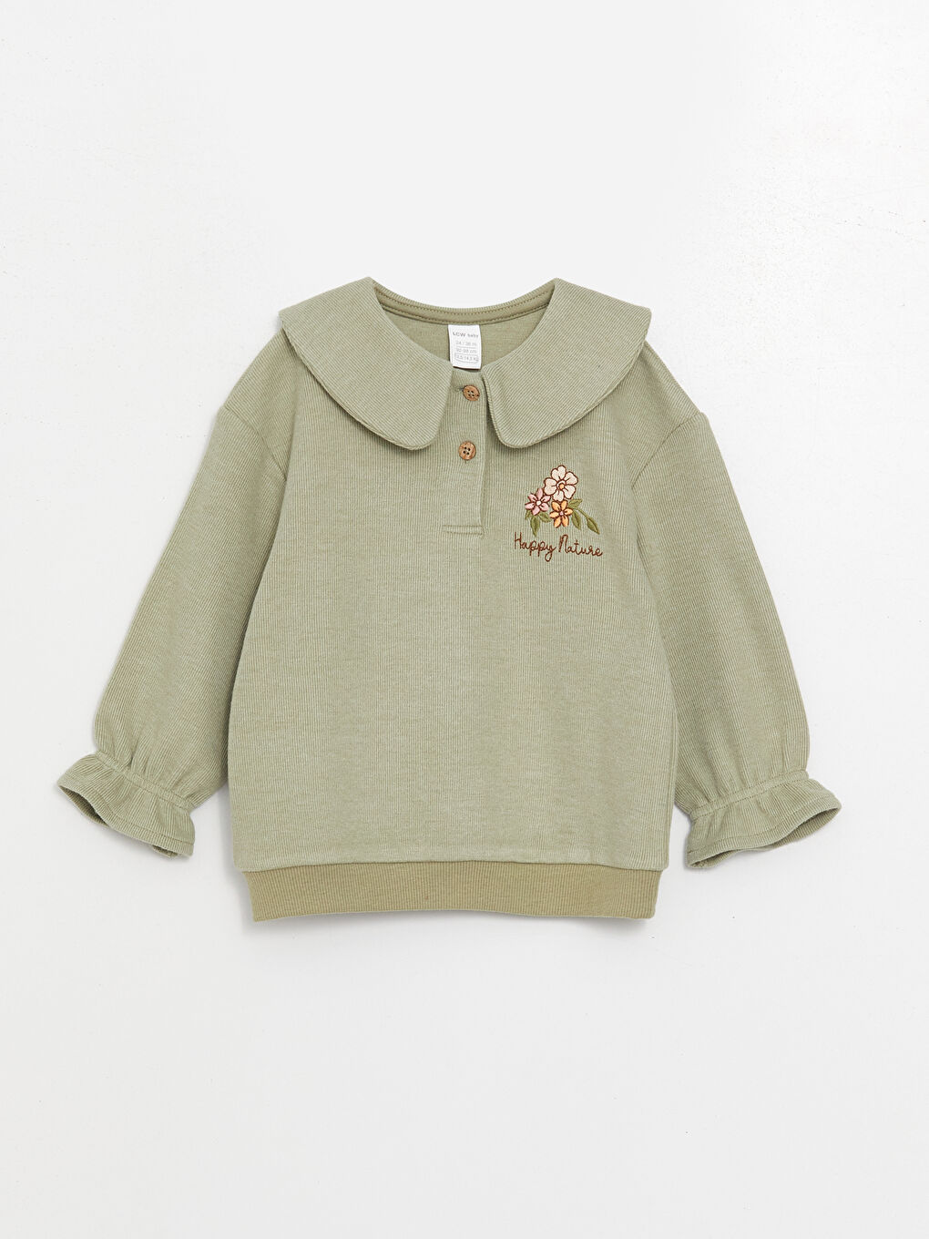 LCW baby Mat Yeşil Bebe Yaka Nakış Detaylı Kız Bebek Sweatshirt - 3