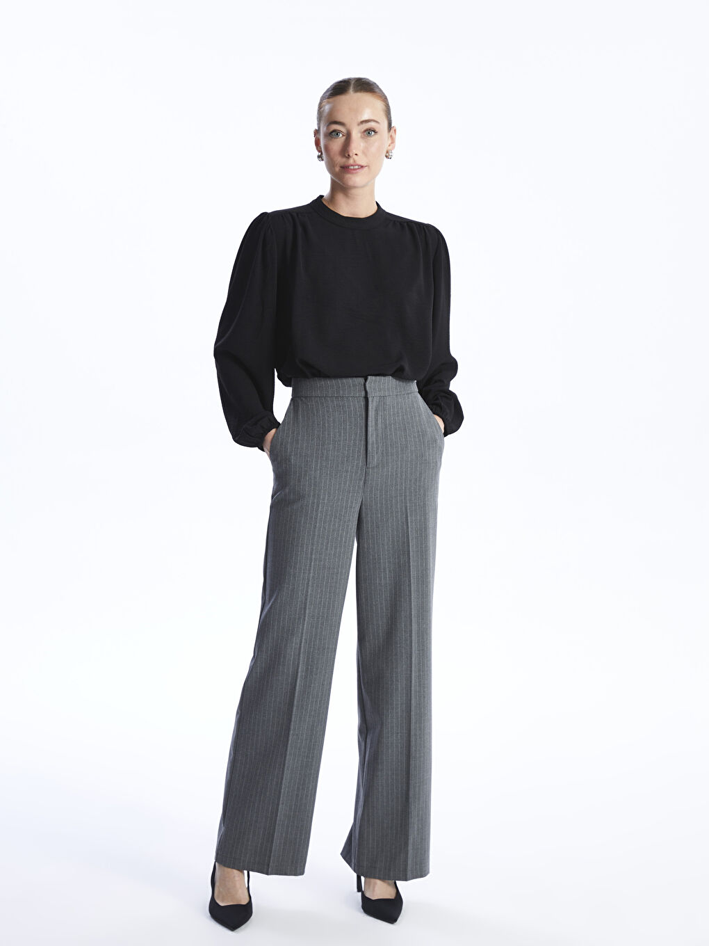 Crew Neck Plain Long Sleeve Women's Blouse-2