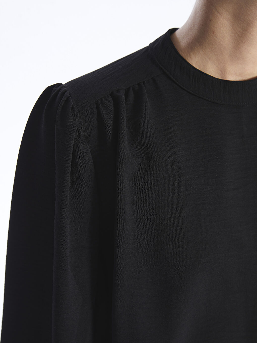 Crew Neck Plain Long Sleeve Women's Blouse-3