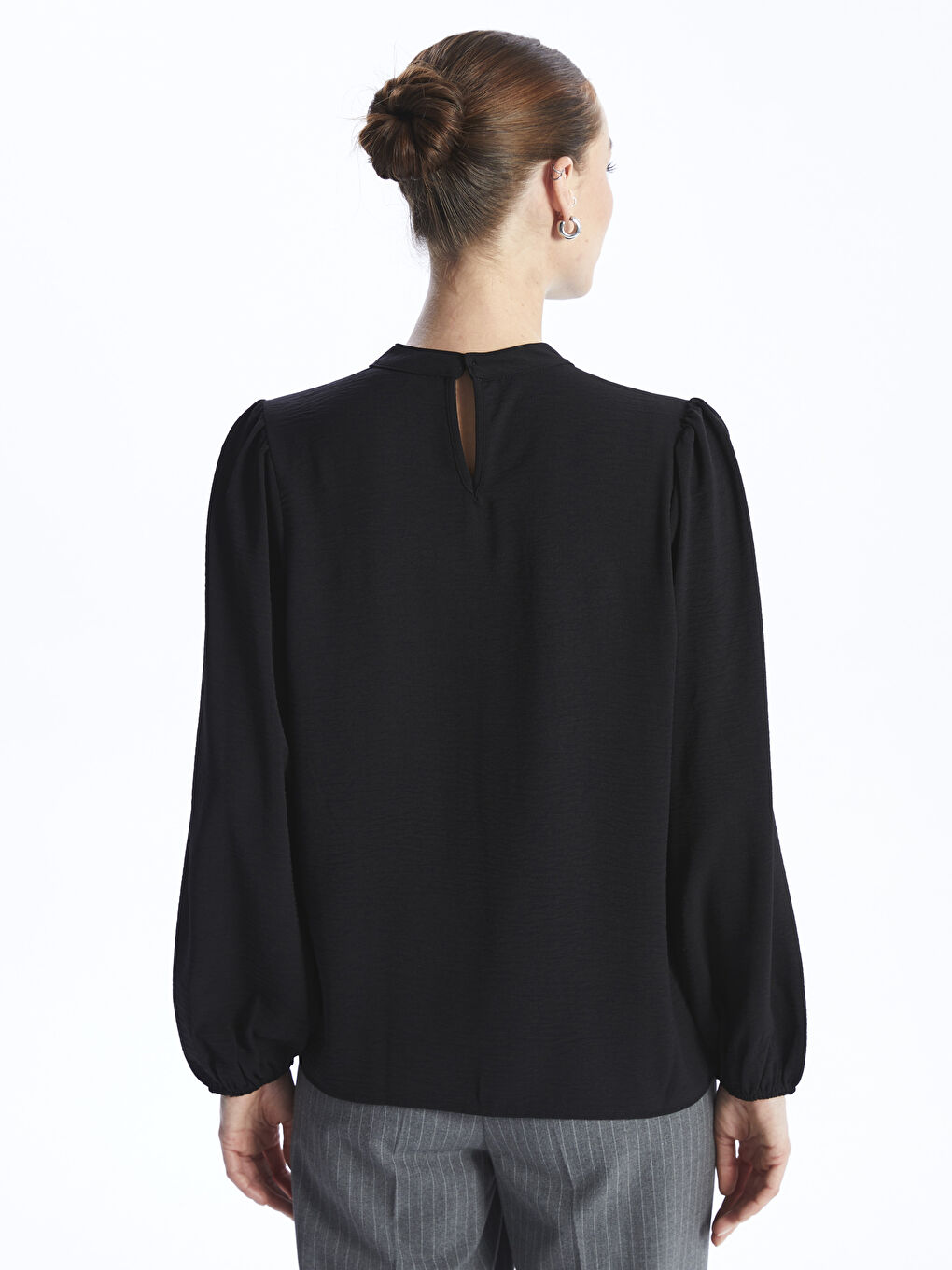 Crew Neck Plain Long Sleeve Women's Blouse-4