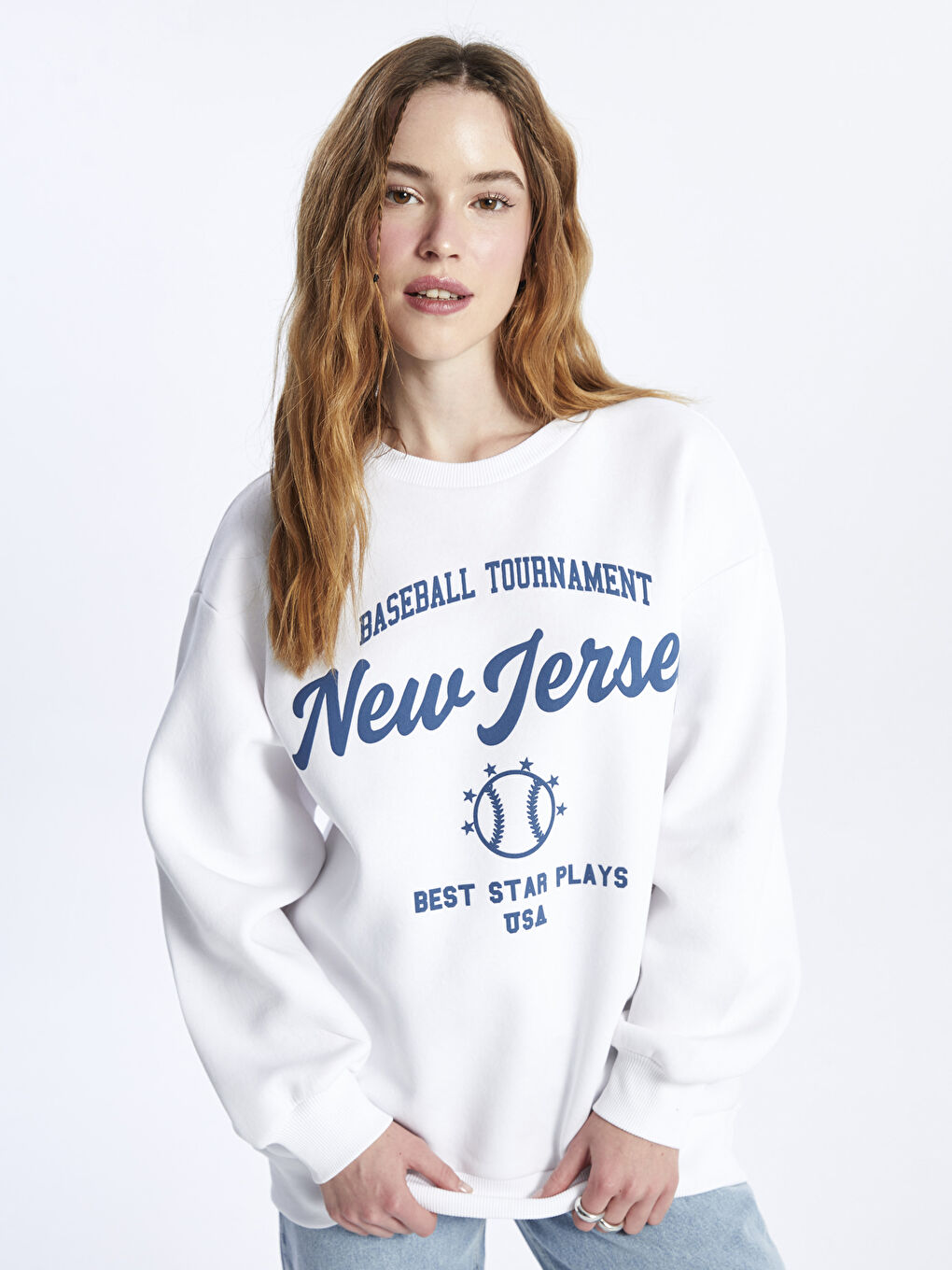 Crew Neck Printed Oversize Women's Thick Sweatshirt