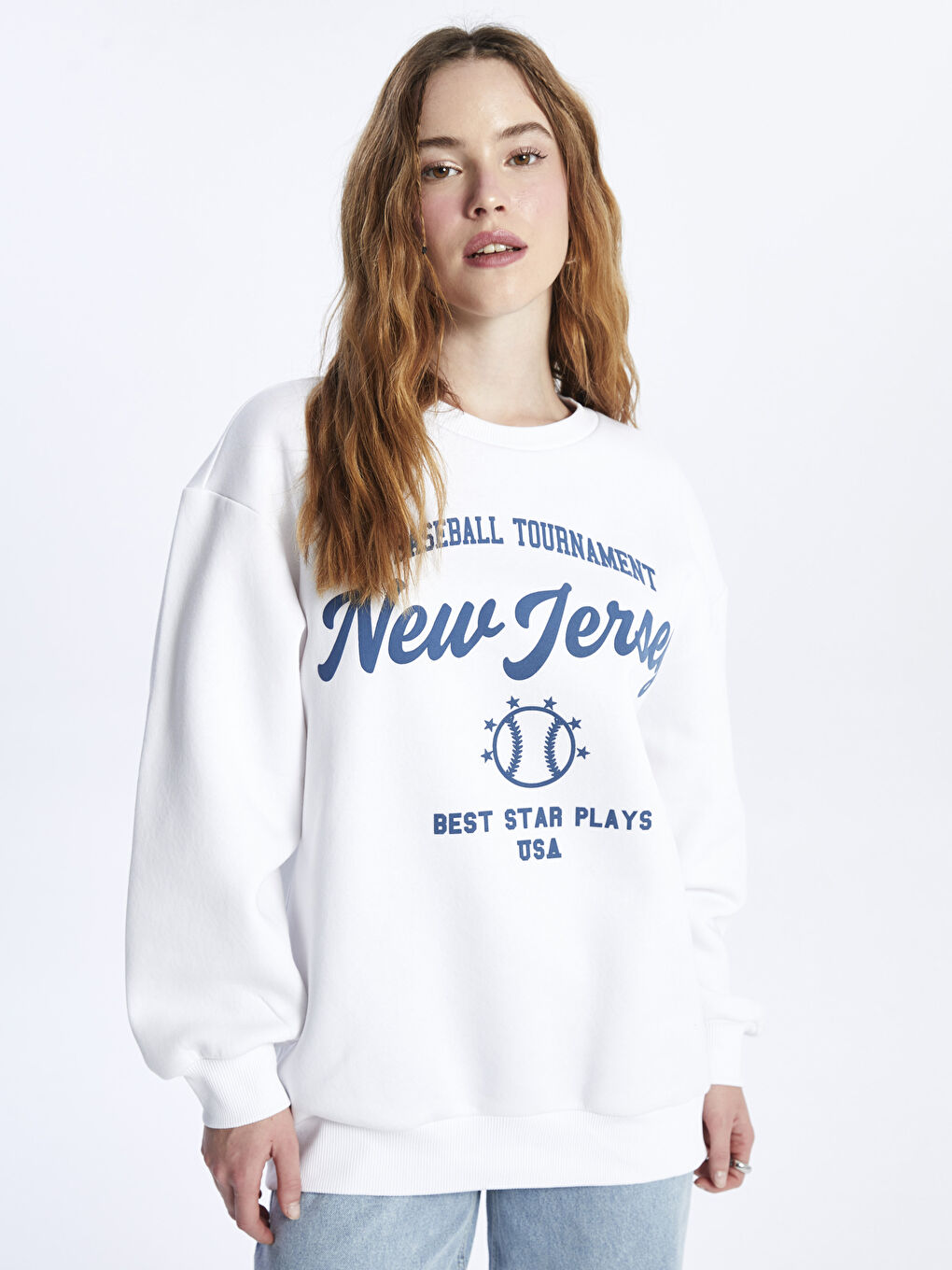 Crew Neck Printed Oversize Women's Thick Sweatshirt-1