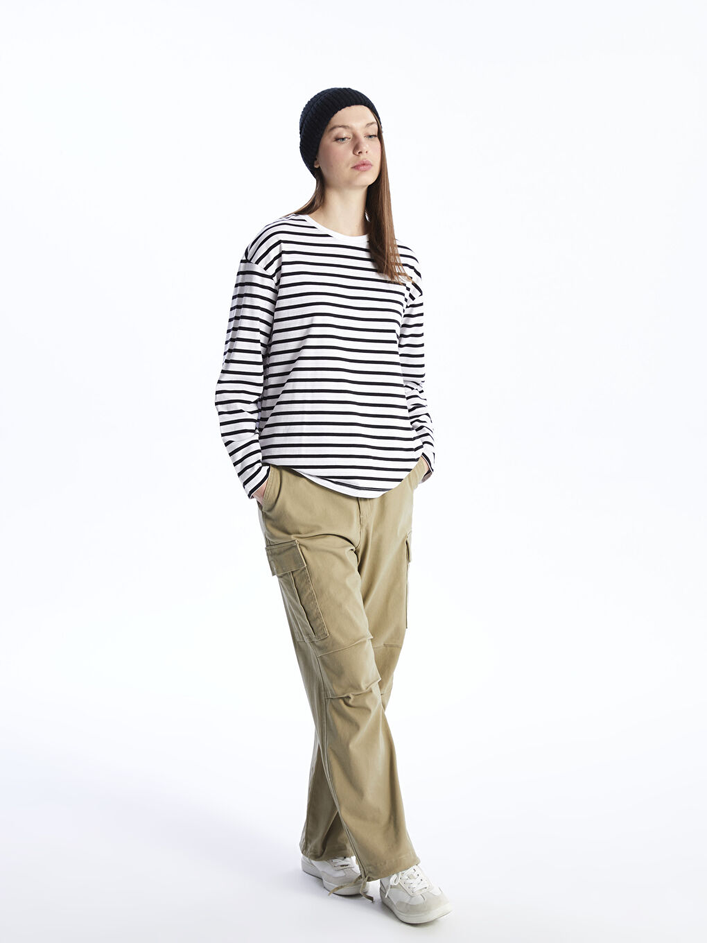 Crew Neck Striped Long Sleeve Women's T-Shirt-2
