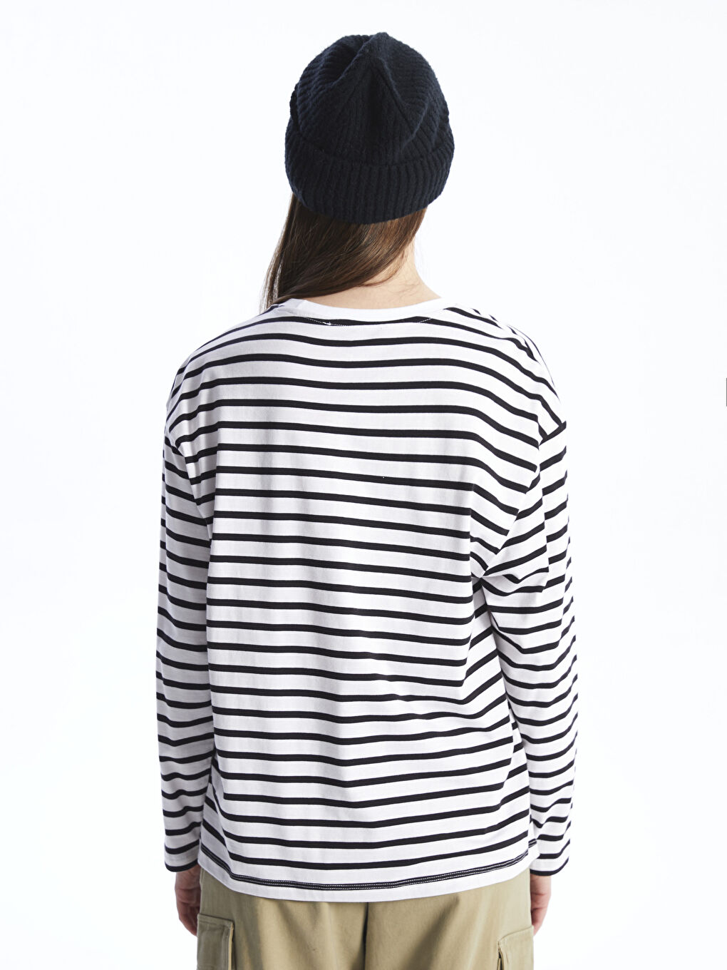 Crew Neck Striped Long Sleeve Women's T-Shirt-4