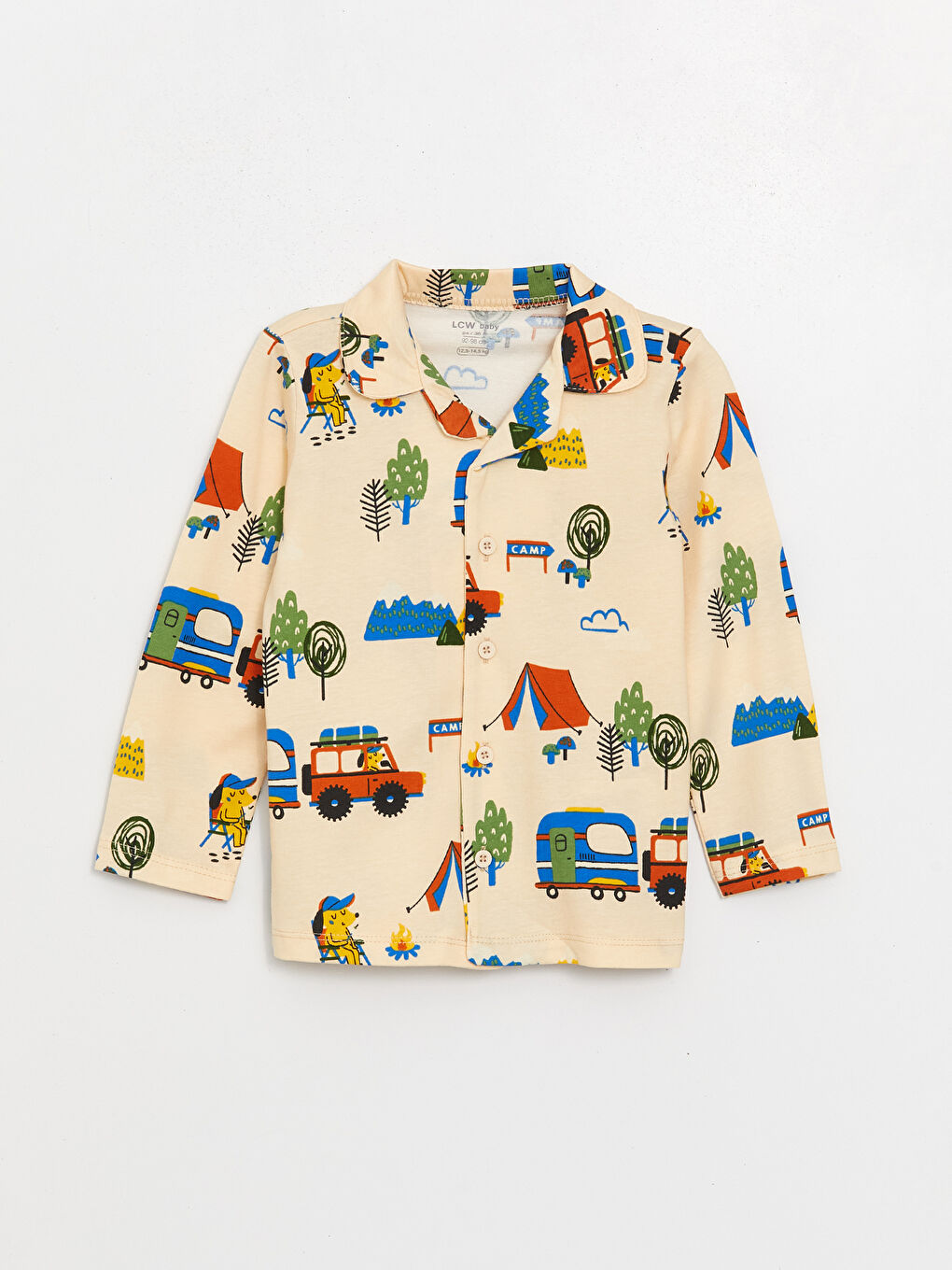 Bej Polo Yaka Uzun Kollu Erkek Bebek Pijama Takım 2'li-3