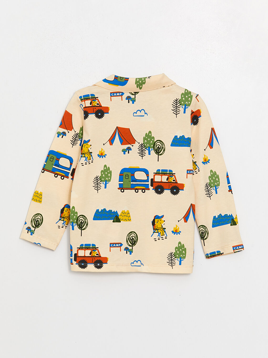 Bej Polo Yaka Uzun Kollu Erkek Bebek Pijama Takım 2'li-4