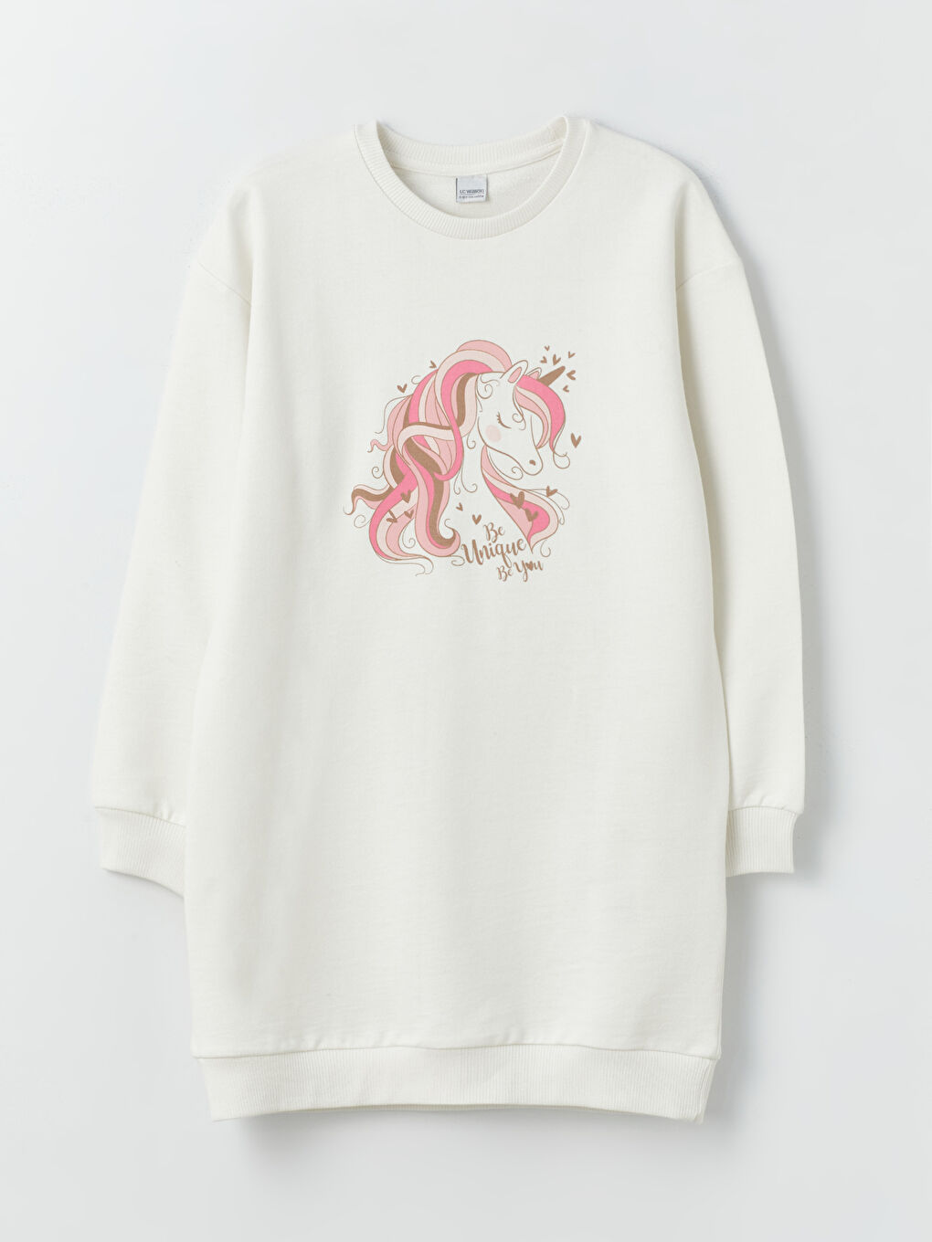 Crew Neck Printed Long Sleeve Girls' Dress